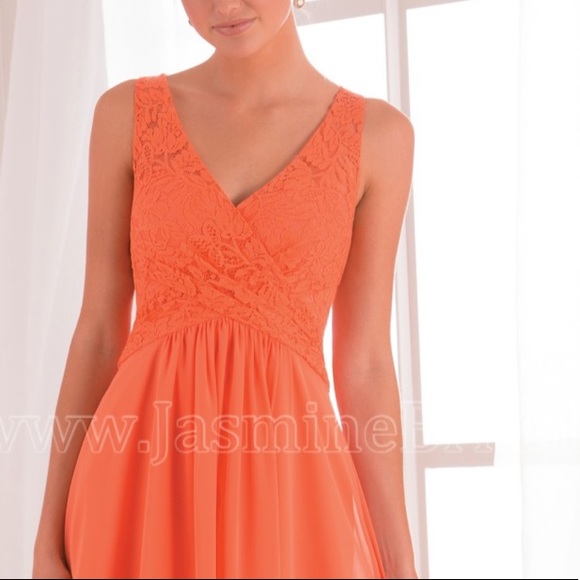 Grapefruit lace and chiffon knee length - Picture 5 of 12